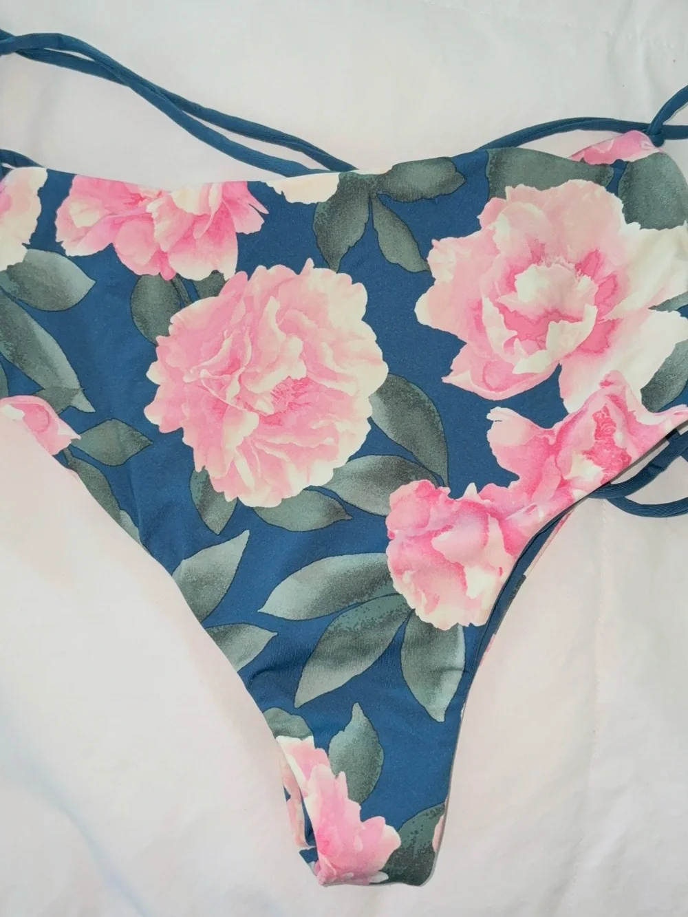 Frankie's Bikinis Teal Floral Strappy Bikini Bottoms